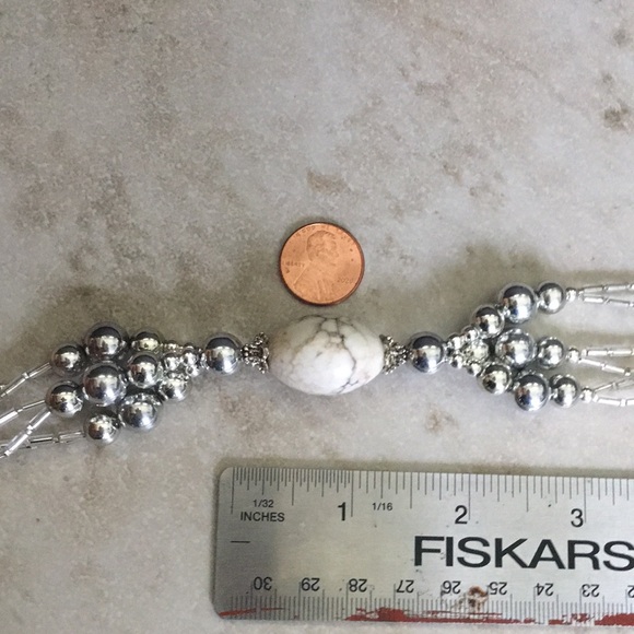 White stone bracelet silver beads 8” - Picture 6 of 16